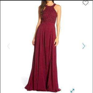 LG Maroon Lulu's Lace Halter Gown w/ Tags